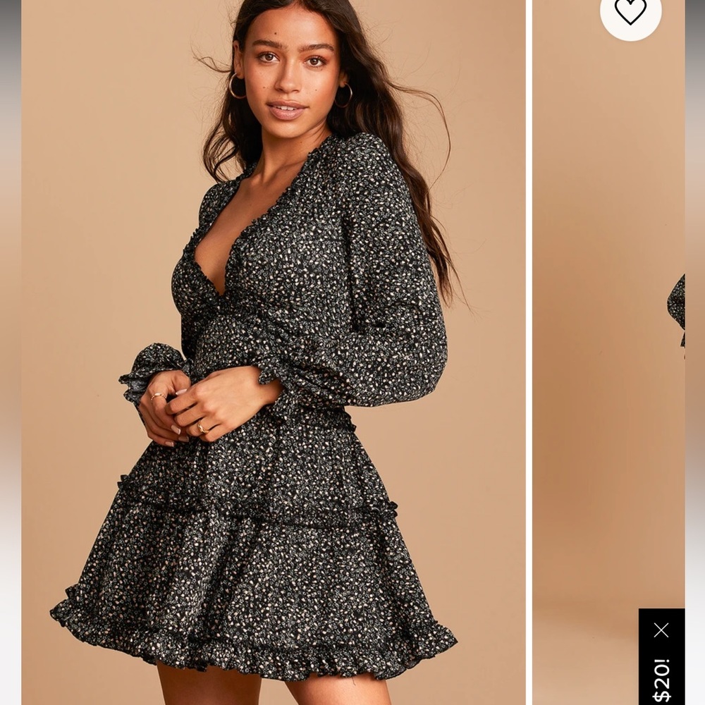 Admire You Black Floral Print Ruffled Long Sleeve Mini Dress